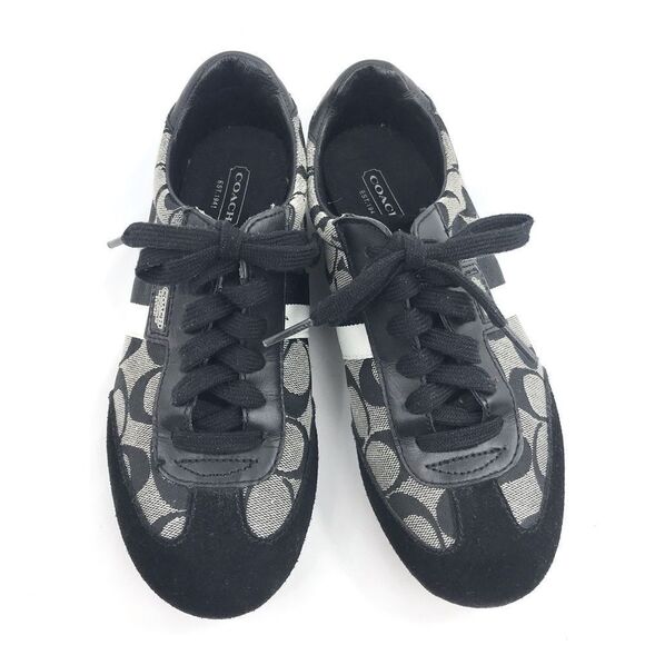 Coach JOSS Black Suede Gray Signature Monogram Canvas Lace Up Casual Sneakers - Picture 1 of 15